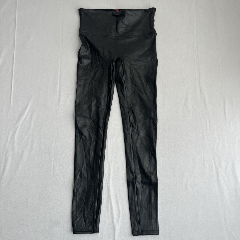Spanx Leggings Womens Medium Faux Leather‎ Stretch Mid Rise Shaping Slimming